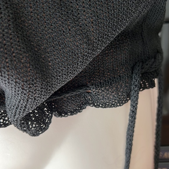 VINTAGE EMBELLISHED 80s Feather red Rosette 1-sleeved knit jersey black 6 - Picture 12 of 16